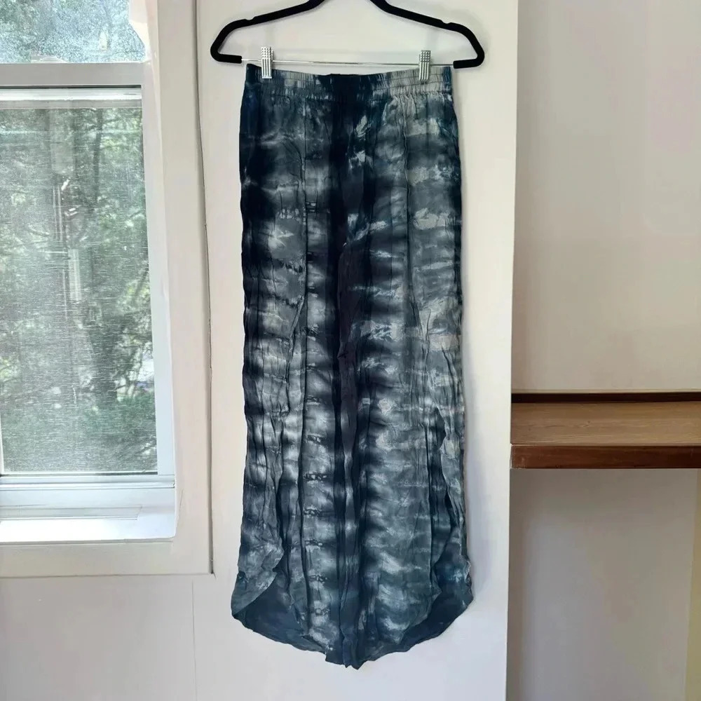 Young Fabulous & Broke YFB Palms Split Wide Leg Pants Slit Mid Rise Blue